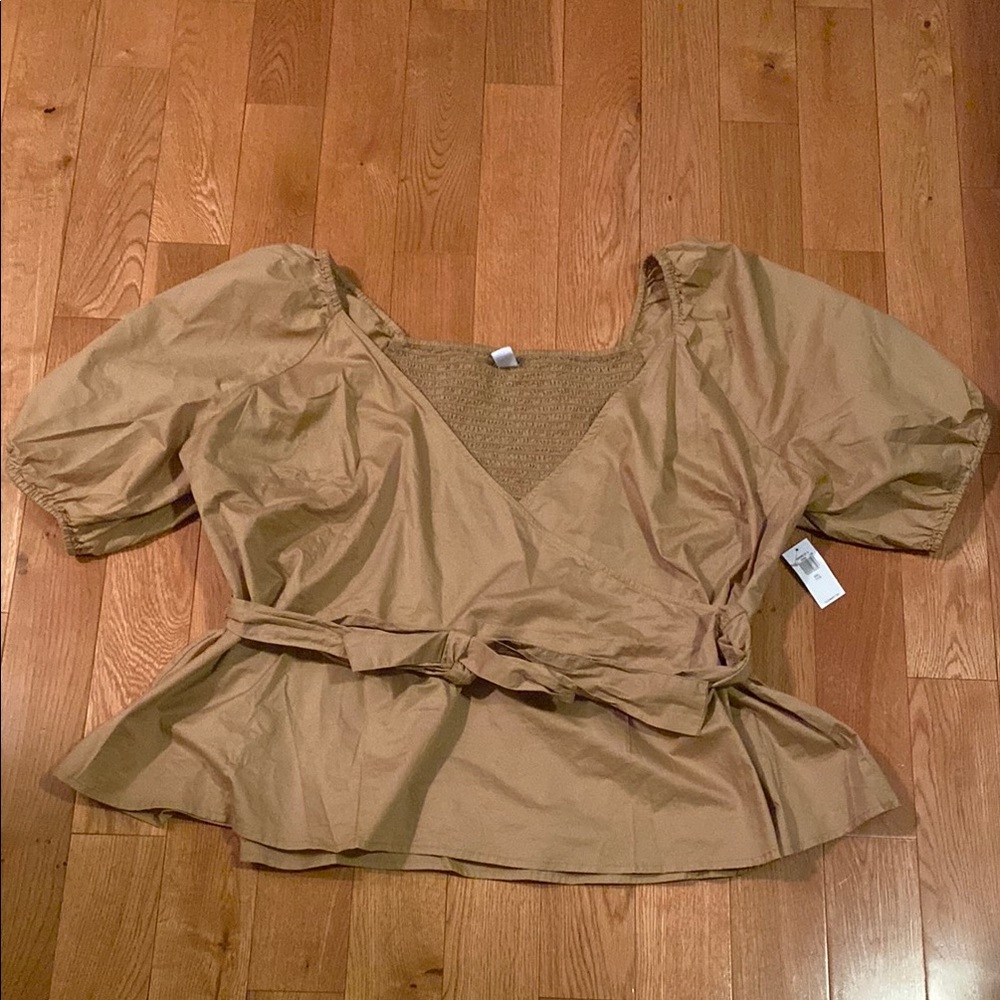 Old Navy Gold Puff Sleeve Wrap Blouse